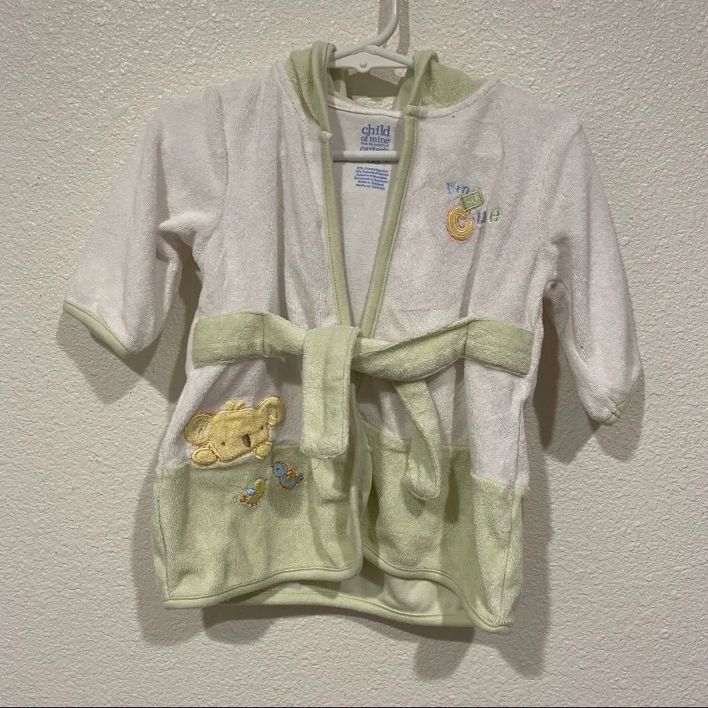 Kids Carter's White Green Baby Bathrobe Hooded Robe 3-6M Infant